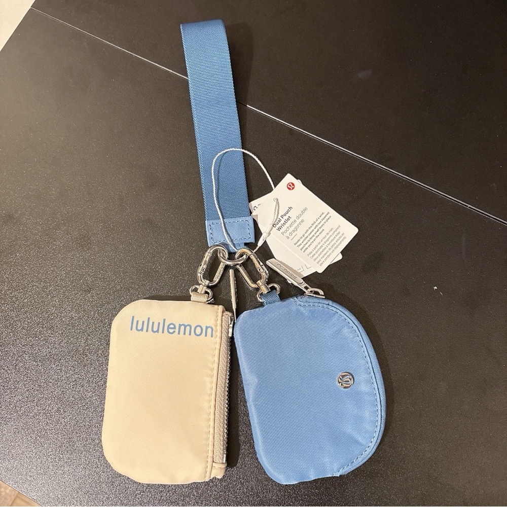 Lululemon dual pouch wristlet blue/ white